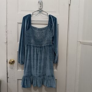Blue Velvet Long Sleeve Dress